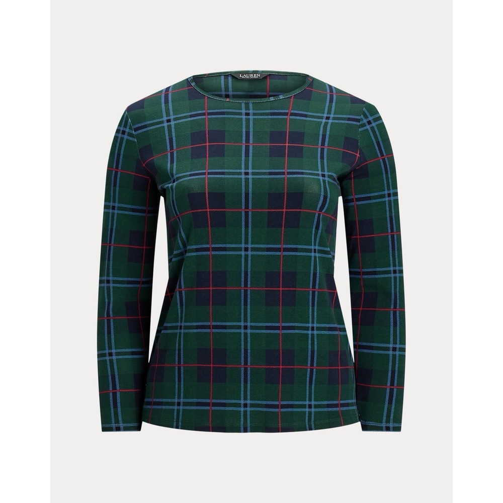 Size XS - Lauren Ralph Lauren Women's Plaid Stretch Cotton Long-Sleeve Tee